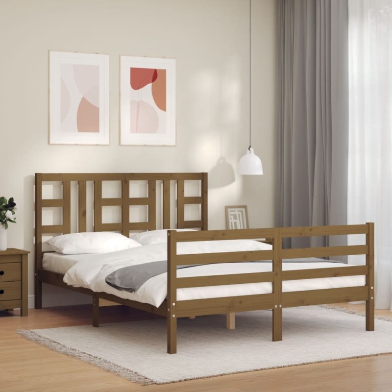 vidaXL Massivholzbett mit Kopfteil Honigbraun vidaXL Massivholzbett mit Kopfteil Honigbraun