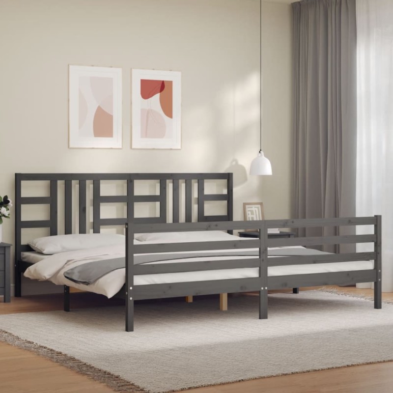 vidaXL Massivholzbett mit Kopfteil Grau 200x200 cm vidaXL Massivholzbett mit Kopfteil Grau 200x200 cm