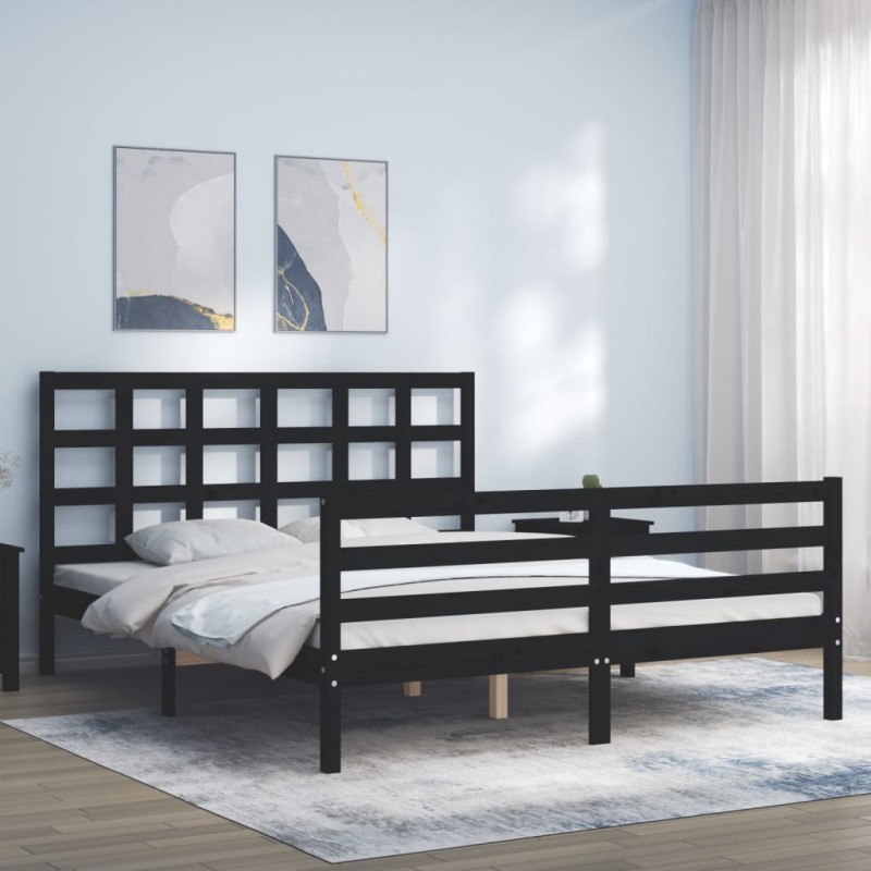 vidaXL Massivholzbett mit Kopfteil Schwarz vidaXL Massivholzbett mit Kopfteil Schwarz