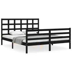 vidaXL Massivholzbett mit Kopfteil Schwarz 160x200 cm