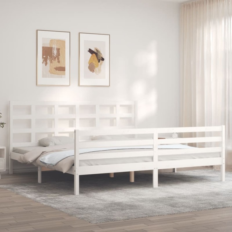 vidaXL Massivholzbett mit Kopfteil Weiß vidaXL Massivholzbett mit Kopfteil Weiß