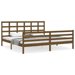 vidaXL Massivholzbett mit Kopfteil Honigbraun 200x200 cm