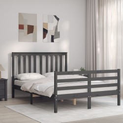 vidaXL Massivholzbett mit Kopfteil Grau 140x200 cm