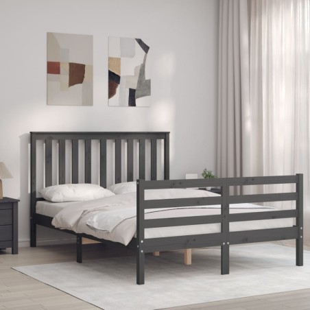 vidaXL Massivholzbett mit Kopfteil Grau 140x200 cm