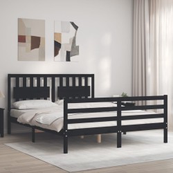 vidaXL Massivholzbett mit Kopfteil Schwarz 160x200 cm