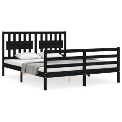 vidaXL Massivholzbett mit Kopfteil Schwarz 160x200 cm