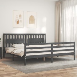 vidaXL Massivholzbett mit Kopfteil Grau 200x200 cm