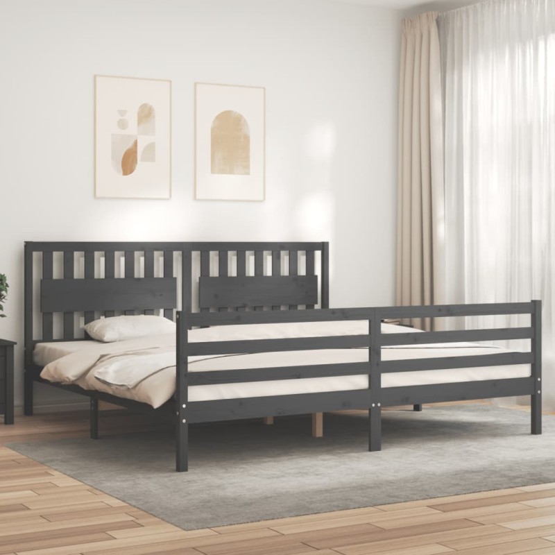 vidaXL Massivholzbett mit Kopfteil Grau 200x200 cm vidaXL Massivholzbett mit Kopfteil Grau 200x200 cm