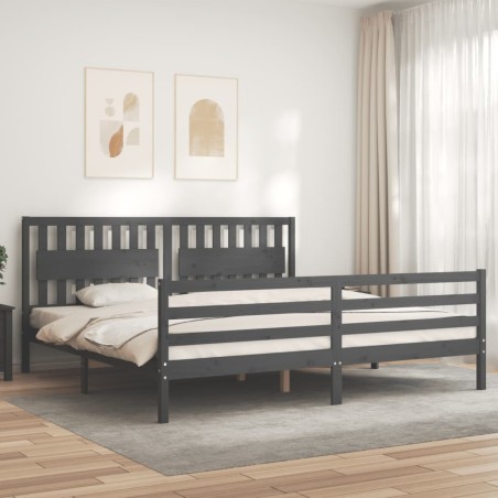 vidaXL Massivholzbett mit Kopfteil Grau 200x200 cm