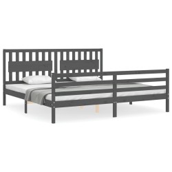 vidaXL Massivholzbett mit Kopfteil Grau 200x200 cm
