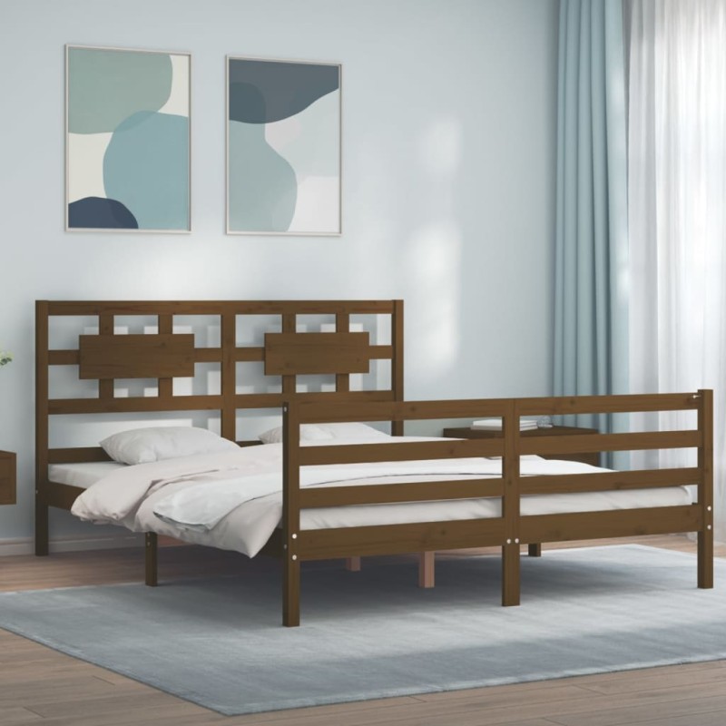 vidaXL Massivholzbett mit Kopfteil Honigbraun vidaXL Massivholzbett mit Kopfteil Honigbraun