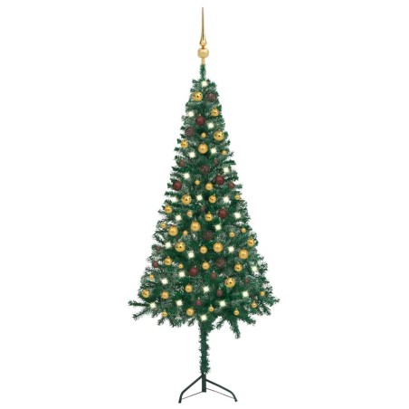 vidaXL Künstlicher Eck-Weihnachtsbaum LEDs & Kugeln Grün 180 cm PVC