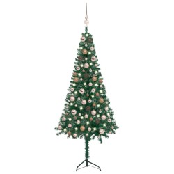 vidaXL Künstlicher Eck-Weihnachtsbaum LEDs & Kugeln Grün 120 cm PVC 