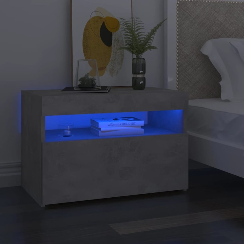 vidaXL Nachttisch mit LED-Leuchten Betongrau 60x35x40 cm vidaXL Nachttisch mit LED-Leuchten Betongrau 60x35x40 cm