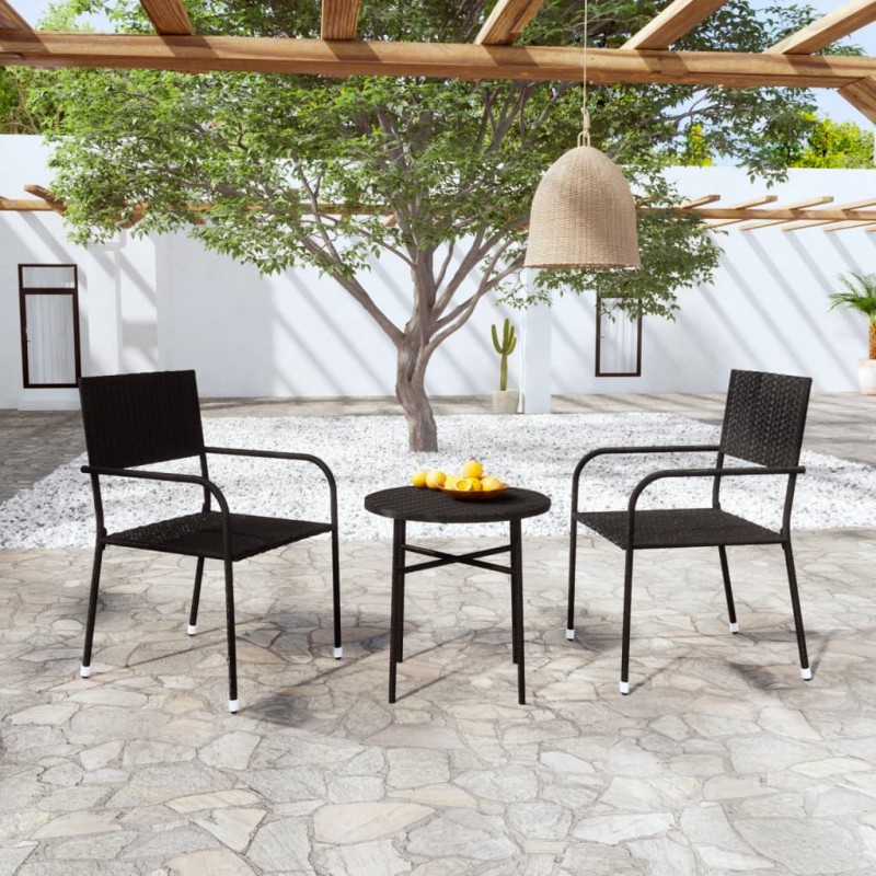 vidaXL 3-tlg. Garten-Essgruppe Poly Rattan Schwarz vidaXL 3-tlg. Garten-Essgruppe Poly Rattan Schwarz