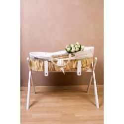 CHILDHOME Moseskorb Raffiabast mit Matratze und Bezug Golden