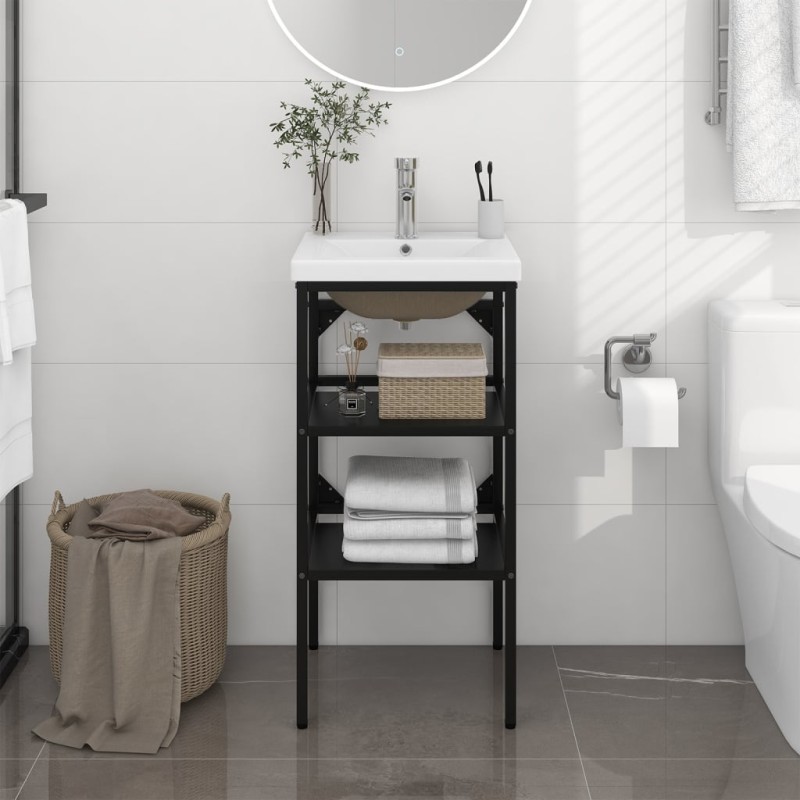 vidaXL Badezimmer-Waschtischgestell mit Waschbecken Schwarz Eisen vidaXL Badezimmer-Waschtischgestell mit Waschbecken Schwarz Eisen
