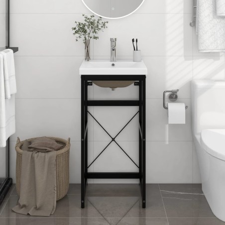 vidaXL Badezimmer-Waschtischgestell mit Waschbecken Schwarz Eisen