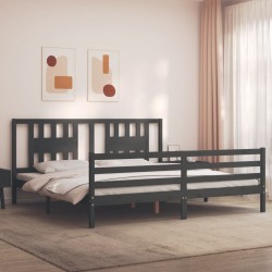 vidaXL Massivholzbett mit Kopfteil Grau 200x200 cm