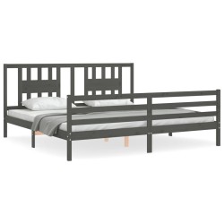 vidaXL Massivholzbett mit Kopfteil Grau 200x200 cm