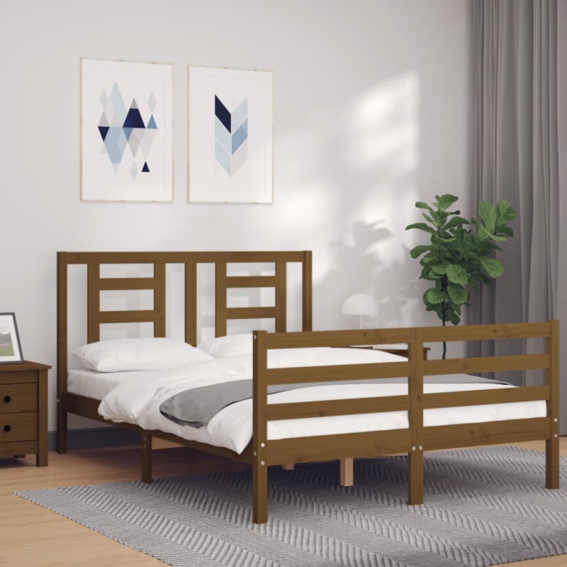 vidaXL Massivholzbett mit Kopfteil Honigbraun vidaXL Massivholzbett mit Kopfteil Honigbraun