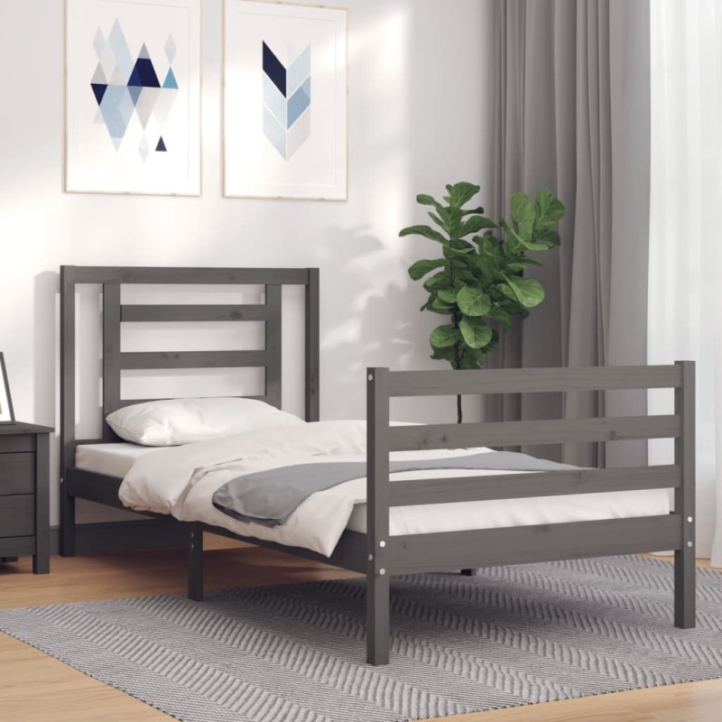 vidaXL Massivholzbett mit Kopfteil Grau 90x200 cm vidaXL Massivholzbett mit Kopfteil Grau 90x200 cm