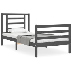 vidaXL Massivholzbett mit Kopfteil Grau 90x200 cm