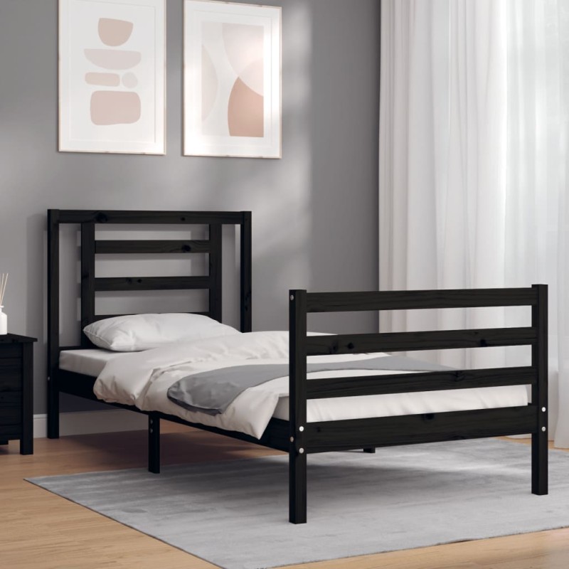vidaXL Massivholzbett mit Kopfteil Schwarz 100x200 cm vidaXL Massivholzbett mit Kopfteil Schwarz 100x200 cm