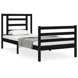 vidaXL Massivholzbett mit Kopfteil Schwarz 100x200 cm