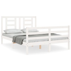 vidaXL Massivholzbett mit Kopfteil Weiß 120x200 cm