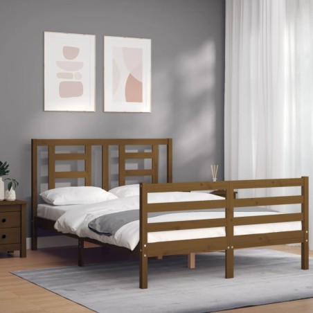 vidaXL Massivholzbett mit Kopfteil Honigbraun 140x200 cm