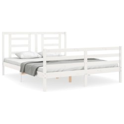 vidaXL Massivholzbett mit Kopfteil Weiß 160x200 cm