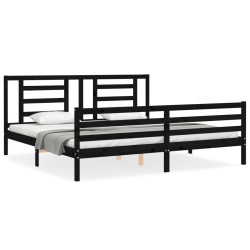 vidaXL Massivholzbett mit Kopfteil Schwarz 200x200 cm