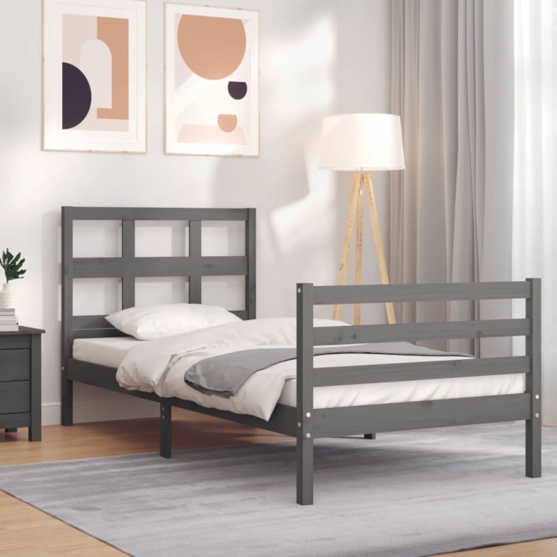 vidaXL Massivholzbett mit Kopfteil Grau 100x200 cm vidaXL Massivholzbett mit Kopfteil Grau 100x200 cm