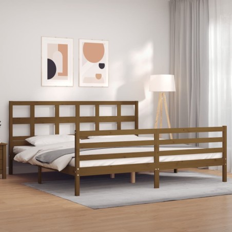 vidaXL Massivholzbett mit Kopfteil Honigbraun 200x200 cm