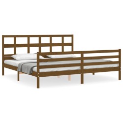 vidaXL Massivholzbett mit Kopfteil Honigbraun 200x200 cm