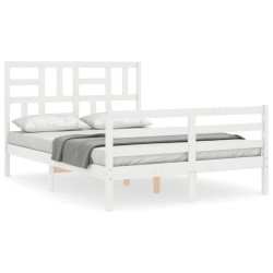 vidaXL Massivholzbett mit Kopfteil Weiß 140x190 cm