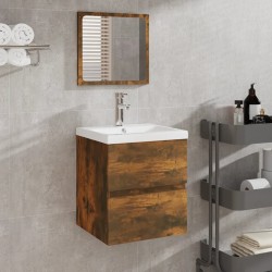 vidaXL Waschbeckenunterschrank mit Waschbecken Spiegel Räuchereiche
