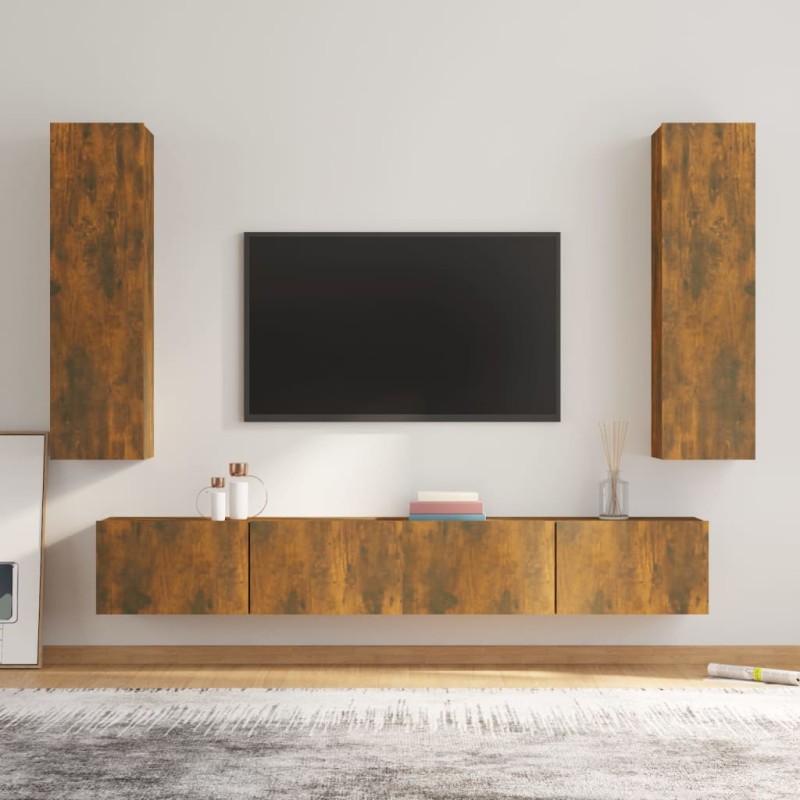 vidaXL 4-tlg. TV-Schrank-Set Räuchereiche Holzwerkstoff vidaXL 4-tlg. TV-Schrank-Set Räuchereiche Holzwerkstoff