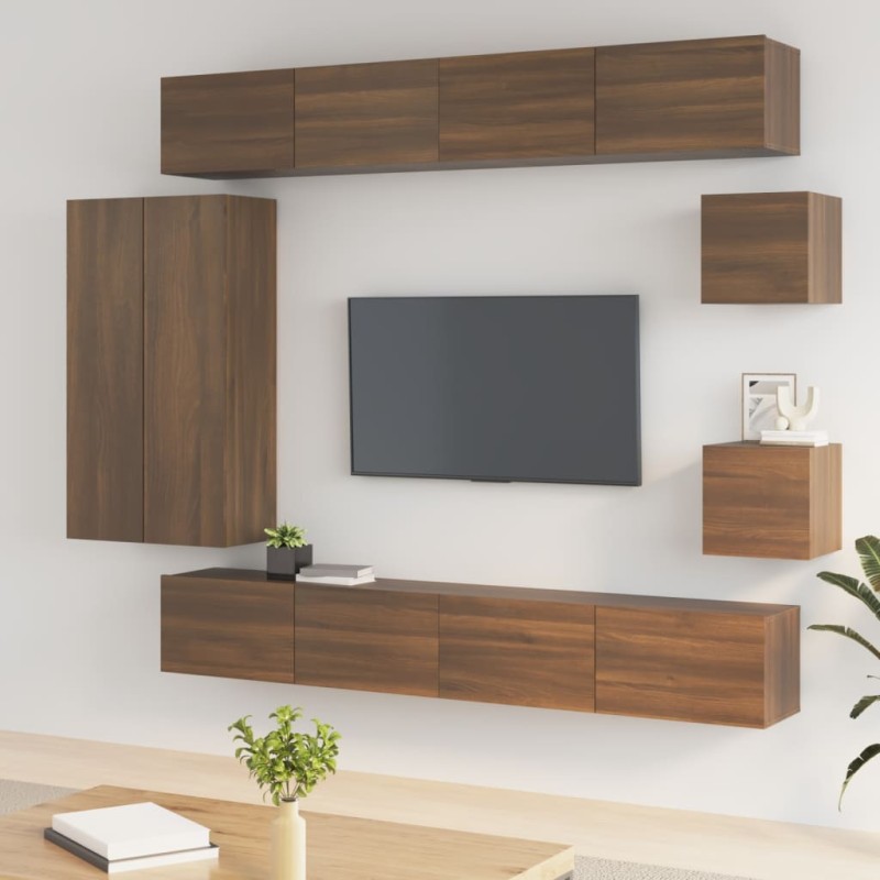 vidaXL 8-tlg. TV-Schrank-Set Braun Eichen-Optik Holzwerkstoff vidaXL 8-tlg. TV-Schrank-Set Braun Eichen-Optik Holzwerkstoff