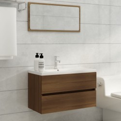 vidaXL Waschbeckenschrank mit Einbaubecken Braun Eiche Holzwerkstoff