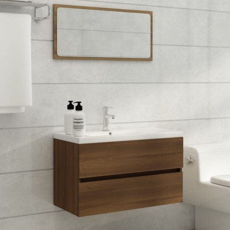 vidaXL Waschbeckenschrank mit Einbaubecken Braun Eiche Holzwerkstoff