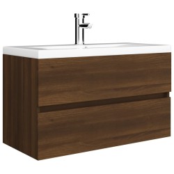 vidaXL Waschbeckenschrank mit Einbaubecken Braun Eiche Holzwerkstoff