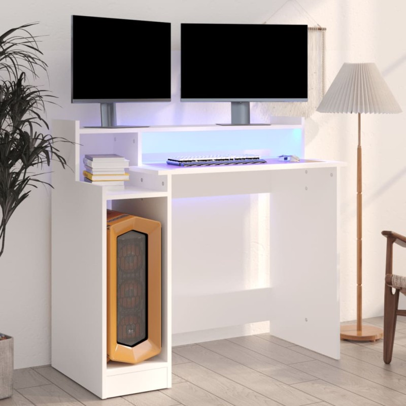 vidaXL Schreibtisch mit LEDs Weiß 97x45x90 cm Holzwerkstoff vidaXL Schreibtisch mit LEDs Weiß 97x45x90 cm Holzwerkstoff