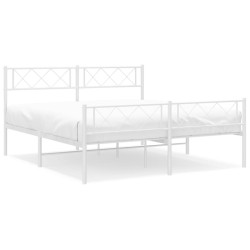 vidaXL Bettgestell mit Kopf- und Fußteil Metall Weiß 150x200 cm