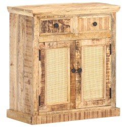 vidaXL Sideboard 65x32x70 cm Mango Massivholz und Naturgeflecht  