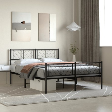 vidaXL Bettgestell mit Kopf- und Fußteil Metall Schwarz 140x200 cm