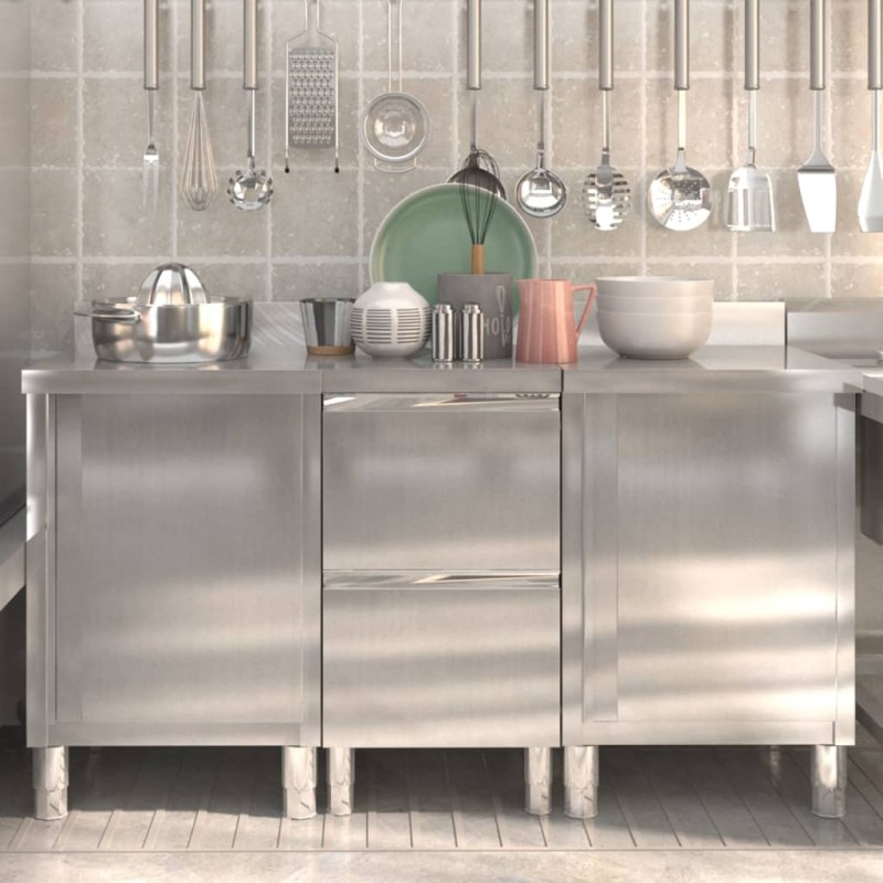 vidaXL Gastro-Küchenschränke 3 Stk. Edelstahl vidaXL Gastro-Küchenschränke 3 Stk. Edelstahl