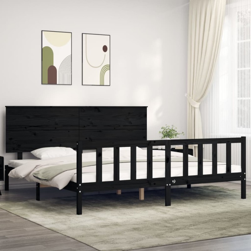 vidaXL Massivholzbett mit Kopfteil Schwarz 200x200 cm vidaXL Massivholzbett mit Kopfteil Schwarz 200x200 cm