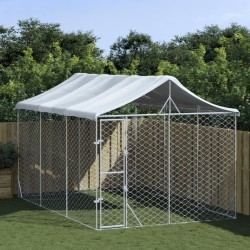 vidaXL Outdoor-Hundezwinger mit Dach Silbern 3x4,5x2,5m Stahl Verzinkt